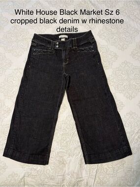 White House Black Market size 6 black washed Cropped Denim capris, rhinestones